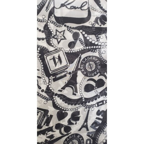 NWT KARL LAGERFELD PARIS ICON MONOGRAM PRINT BLACK GREY SCARF WRAP 35×72 - Picture 4 of 6